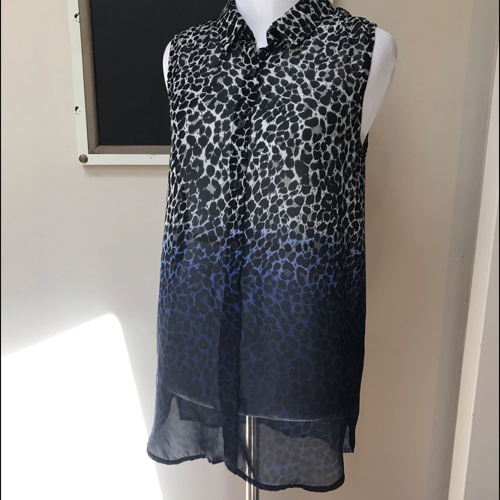 Divided Leopard Print Sheer Sleeveless Blouse Sz 6